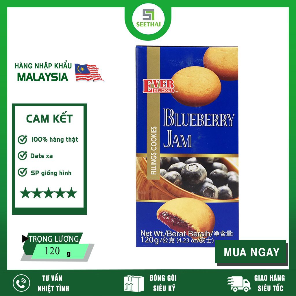 Bánh quy nhân mứt việt quất EVER Malaysia 120gr - Blueberry jam fllings cookies