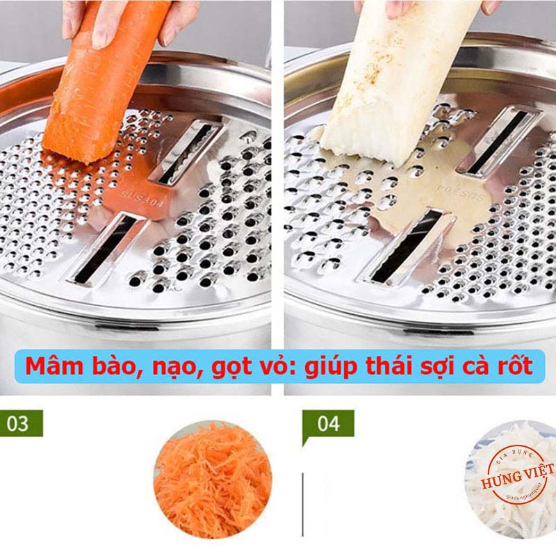 Bộ rổ và chậu inox kèm mâm nạo, bào và gọt vỏ rau, củ, quả 3 trong 1 (3 in 1, 3 chi tiết) đa năng, tiện dụng, tiết kiệm