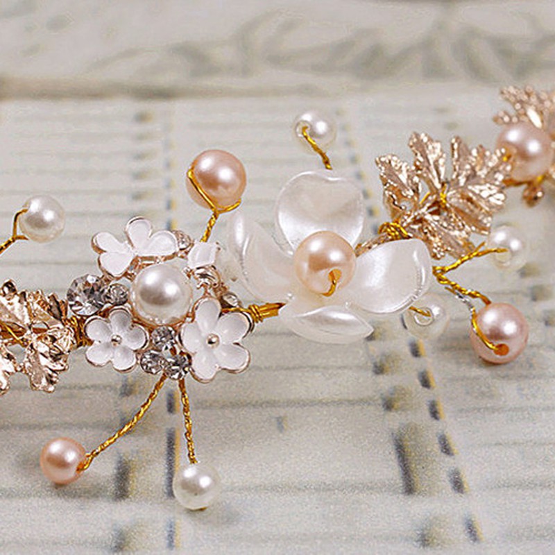Cài tóc đính đá và ngọc trai giả thanh lịch dành cho cô dâu