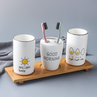Bộ Cốc Đánh Răng Bằng Gốm Sứ Hình Trụ Sáng Tạo 531