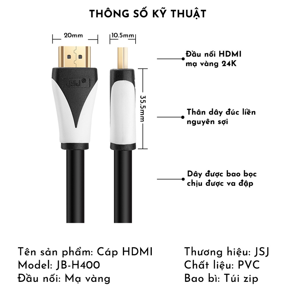 Dây HDMI bản 2.0 full HD JSJ JB-H400 dài 10 mét đến 15 mét cáp HDMI chất lượng hình ảnh sắc nét lên tới 4K 3D IMAX