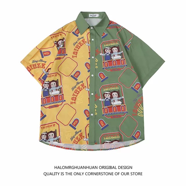 NRVP Áo sơ mi tay ngắn dáng rộng in hình độc đáo phong cách retro thời trang mùa hè 2021 cho bạn gái