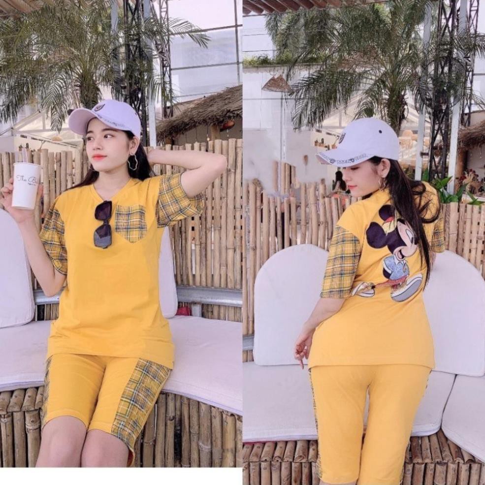 Đồ Bộ Nữ MIC06228 Đồ Bộ Mặc Nhà Chất Cotton Đẹp Hình In Mickey Sọc Ca Rô 2 Bên Size 40KG - 80KG | BigBuy360 - bigbuy360.vn