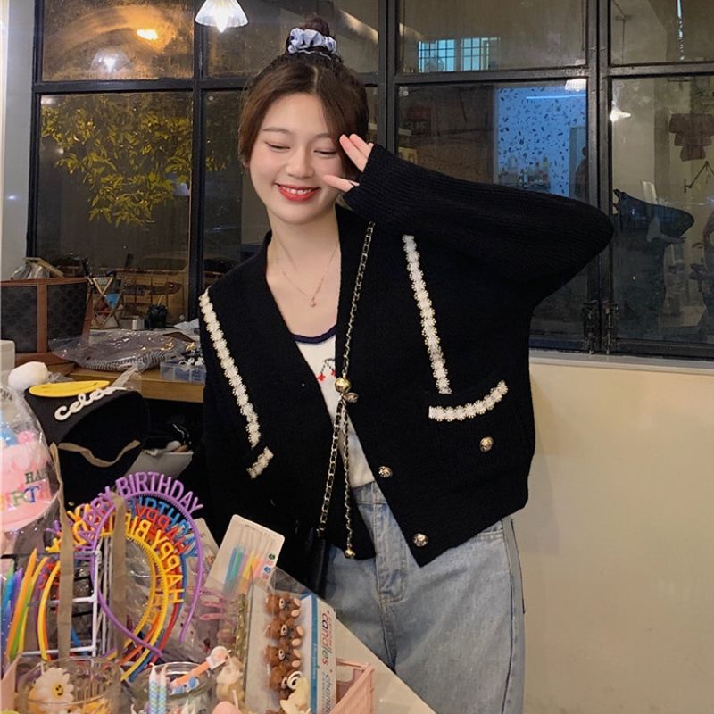 Áo Cardigan Dệt Kim Tay Dài Cổ Chữ V Dễ Phối Đồ Thời Trang Cho Nữ