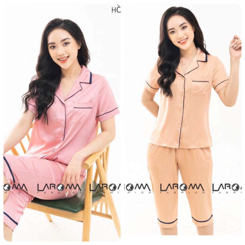 Bộ pijama nữ Laroma trơn lửng, mặc ở nhà chất lụa cao cấp