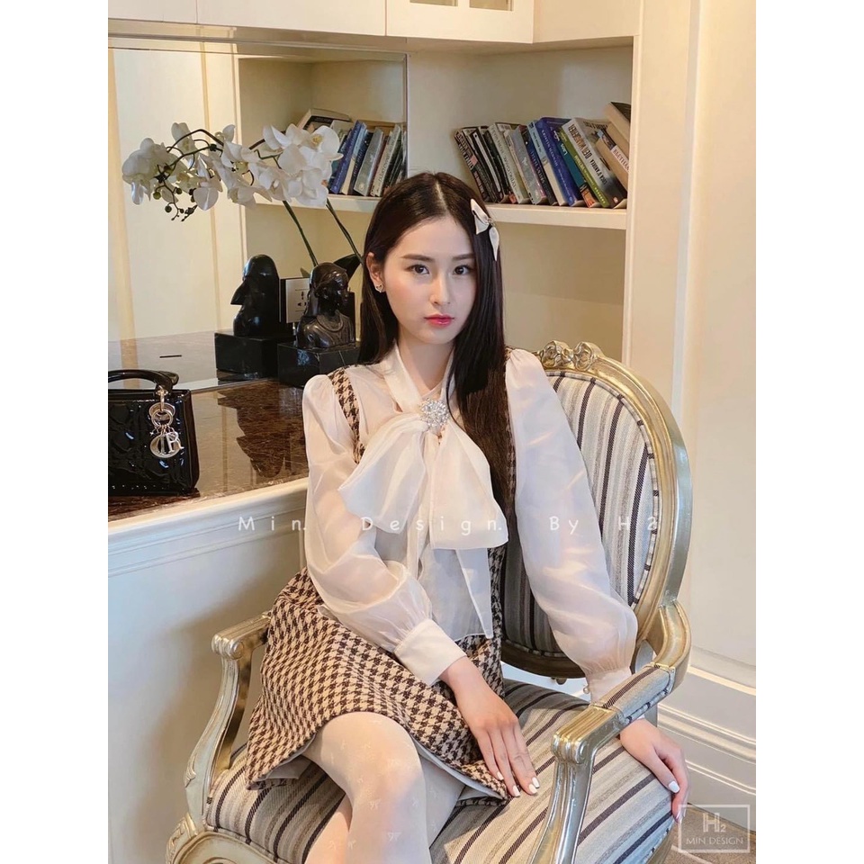 ĐẦM DẠ TWEED YẾM ÁO SƠ MI TRẮNG VÁY TIỂU THƯ