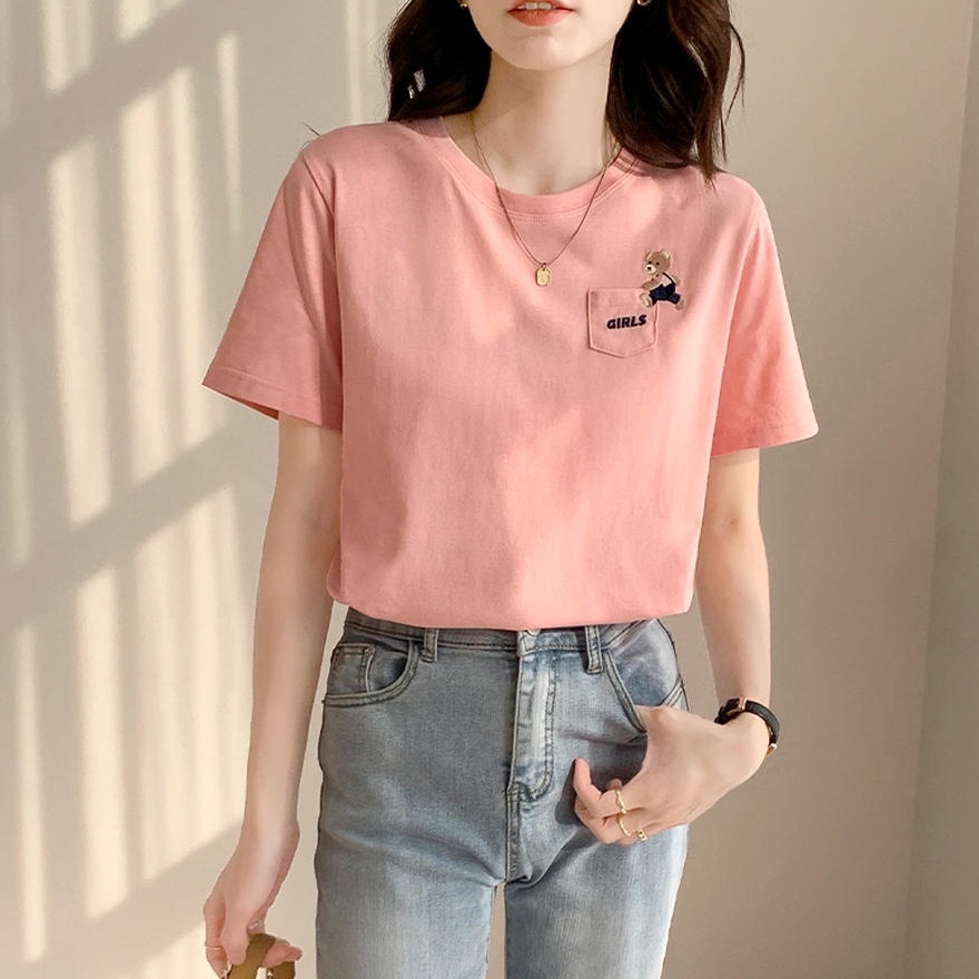 Áo Thun Cổ Tròn Tay Ngắn Dáng Rộng Hình Gấu Phong Cách Mới Mùa Hè 50298