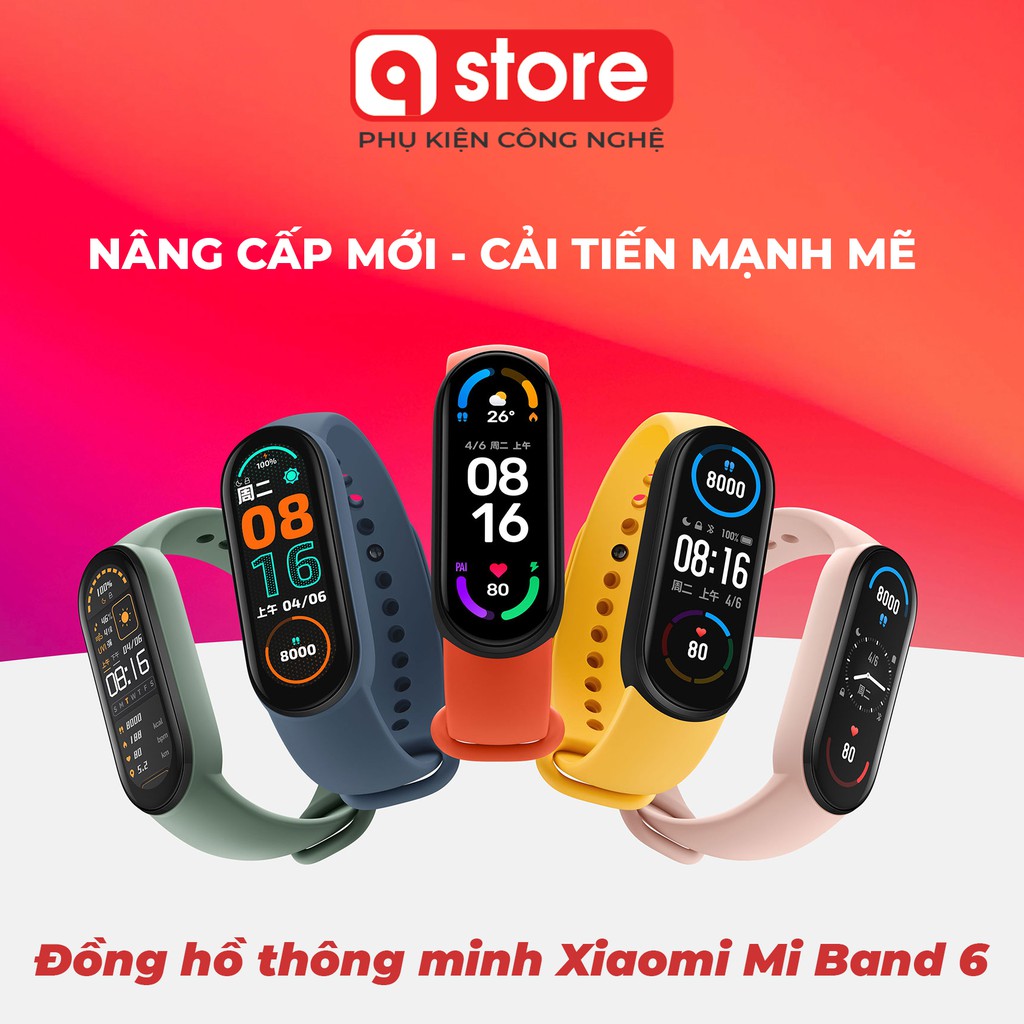 Đồng hồ thông minh Xiaomi Mi Band 6, Vòng đeo tay Miband 6 theo dõi sức khỏe, Chính Hãng có tiếng Việt