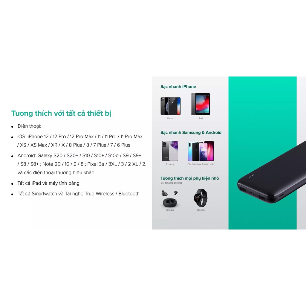 Sạc Dự Phòng Siêu Mỏng 10.000 mAh Aukey PB-N73 1 Cổng Sạc Nhanh Type C 15W, 2 Cổng USB-A - Hàng Chính Hãng