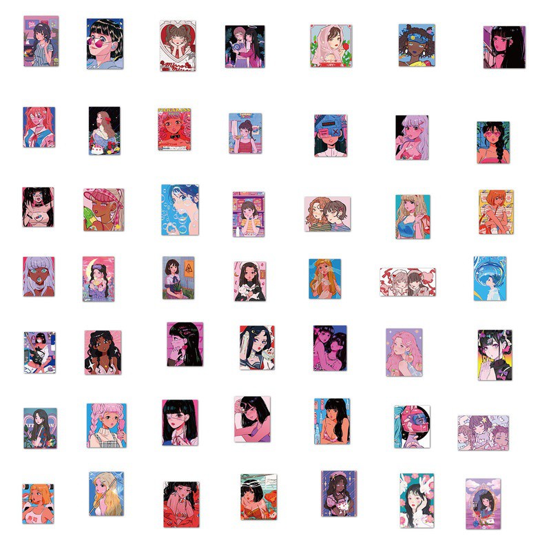 Bộ 100/50/25/10 miếng dán trang trí xe hơi / laptop / điện thoại hình cô gái hoạt hình màu hồng vui nhộn