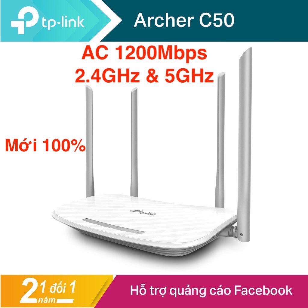 BẢO HÀNH CHÍNH HÃNG 24 THÁNG - TP-Link Bộ phát wifi (Cuc phat wifi) Chuẩn AC 1200Mbps Archer C50