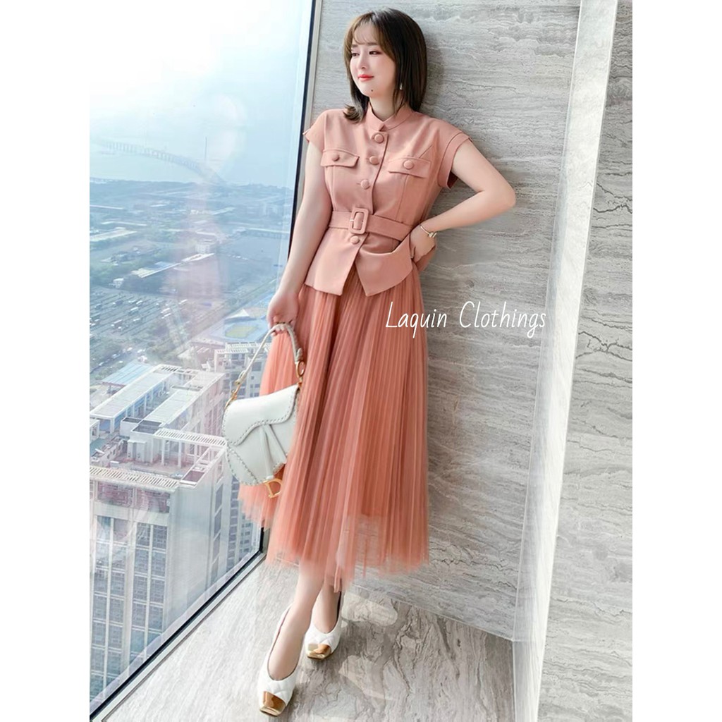 Set tiểu thư - chân váy xếp ly - áo cổ trụ | BigBuy360 - bigbuy360.vn