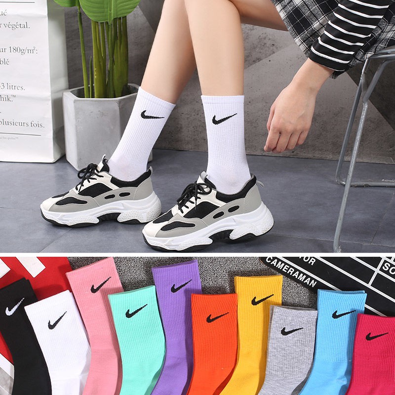 Tất vớ nữ cổ cao phong cách vintage siêu cute họa tiết chữ NIKE nhiều màu phá cách trẻ trung T09