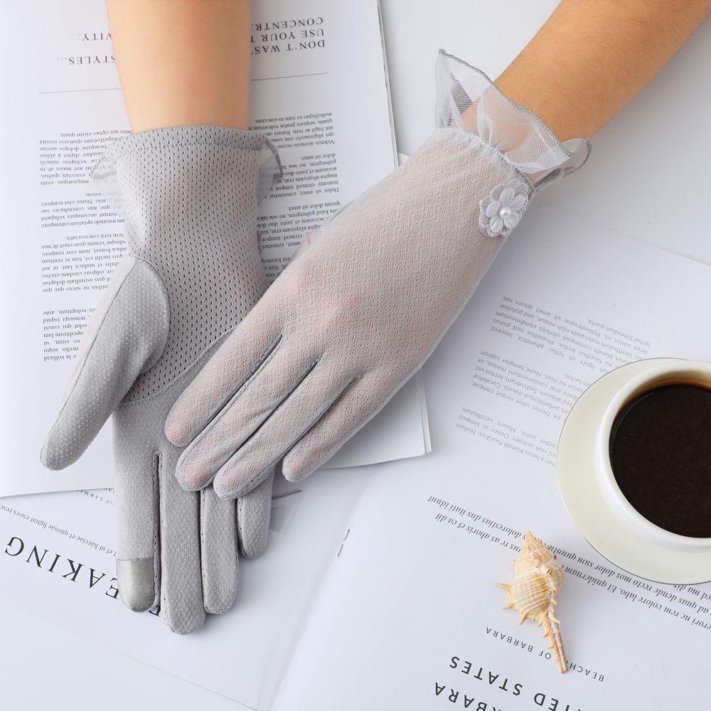 Găng Tay Lái Xe Ngắn Chống Nắng Chạm Màn Hình Cảm Ứng In Hoa Đơn Giản Cho Nữ