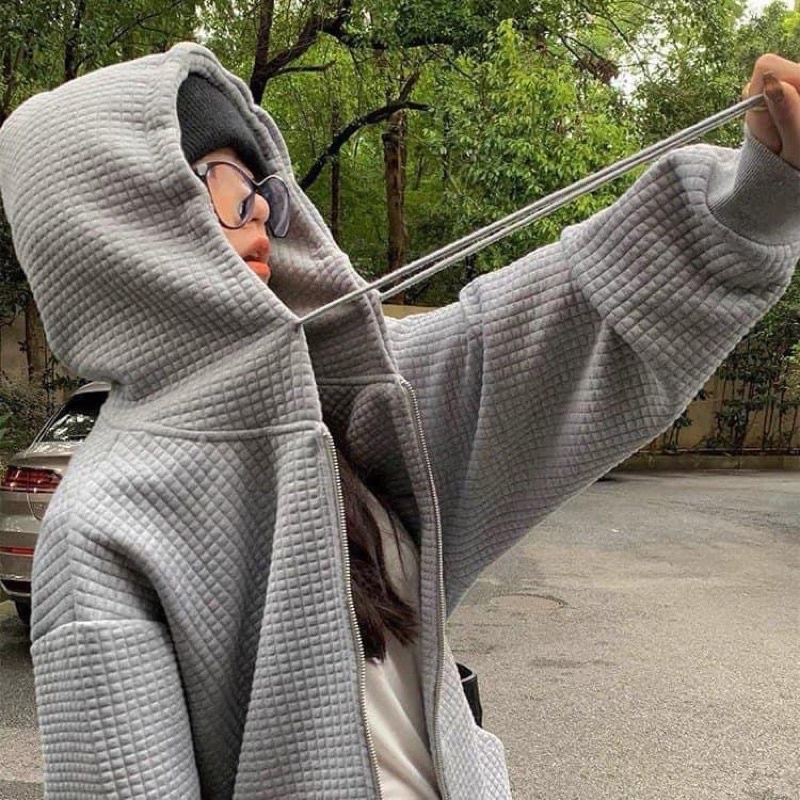 Áo Khoác Nỉ Xốp  Unisex  🌸 Jacket form rộng tay bồng cá tính, hoodie zip màu xanh navy nam nữ Ulzzang 🌸