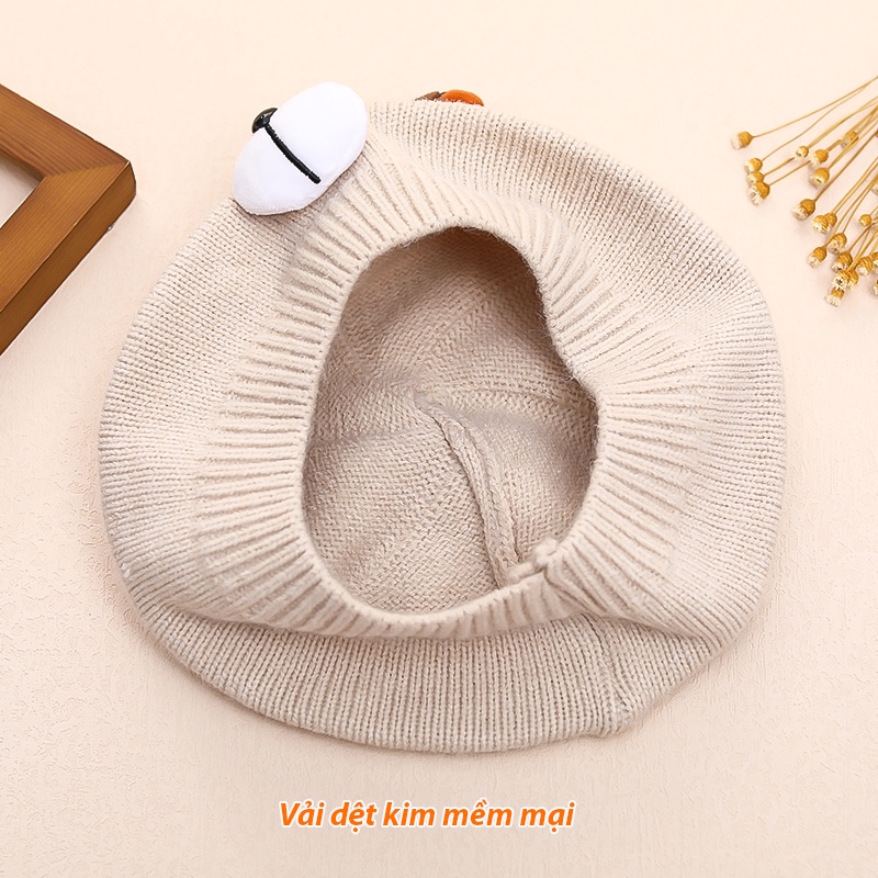 Mũ len nồi cho bé trai gái từ 3 tháng đến 24 tháng tuổi dệt kim hình chú gấu dễ thương Nón beret trẻ em ML35