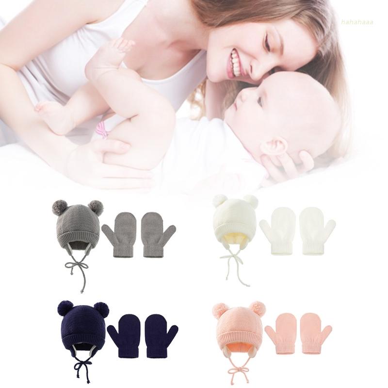 Set mũ len kèm găng tay dễ thương cho bé