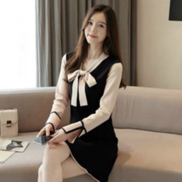 Váy Len Buộc Nơ Cổ_Xưởng May Quang Anh