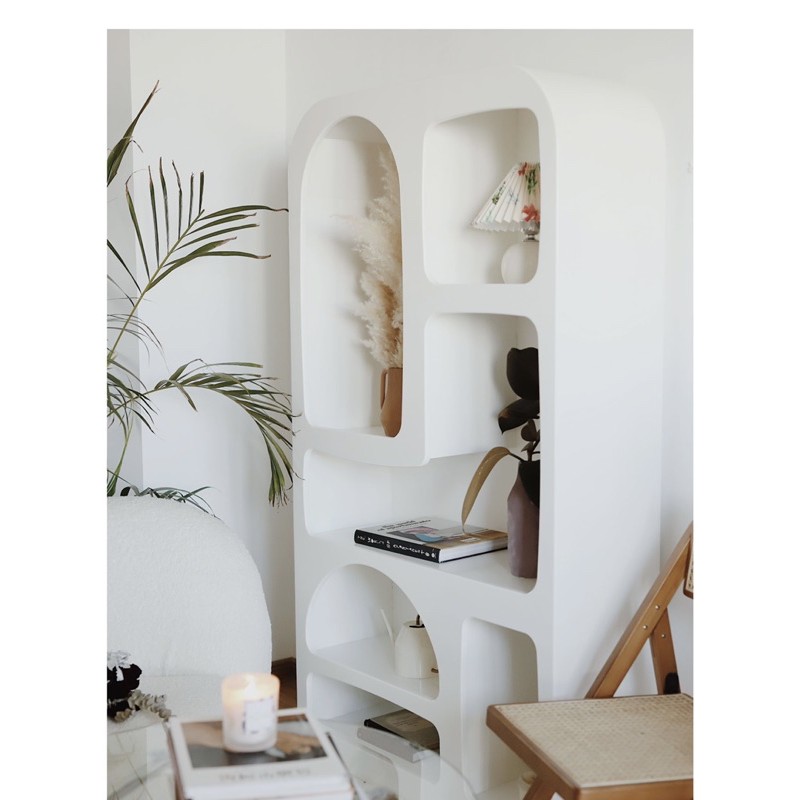 Tủ gỗ kệ sách gỗ trang trí sơn trắng COWO DECOR