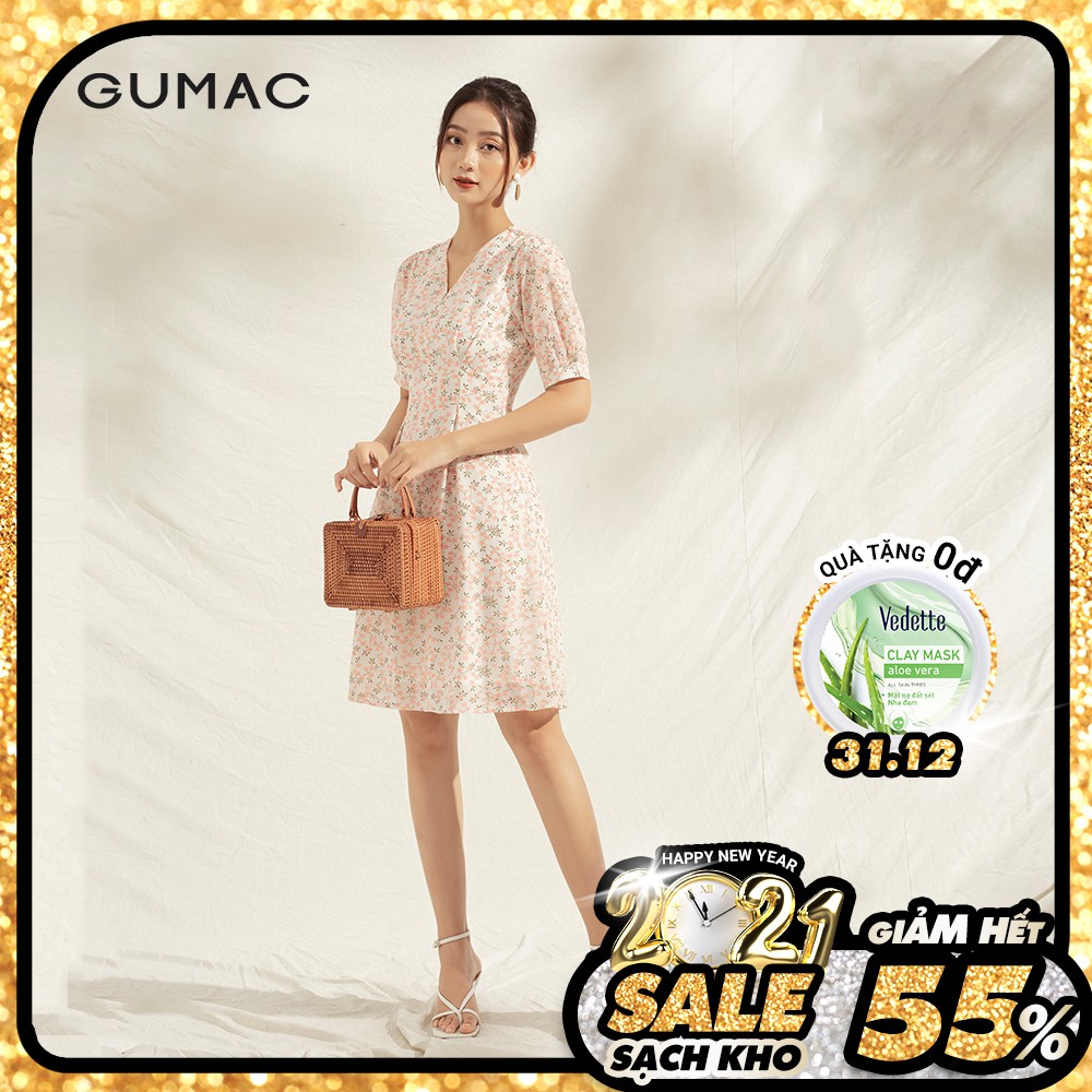 Đầm cổ V xếp eo DA1193 GUMAC