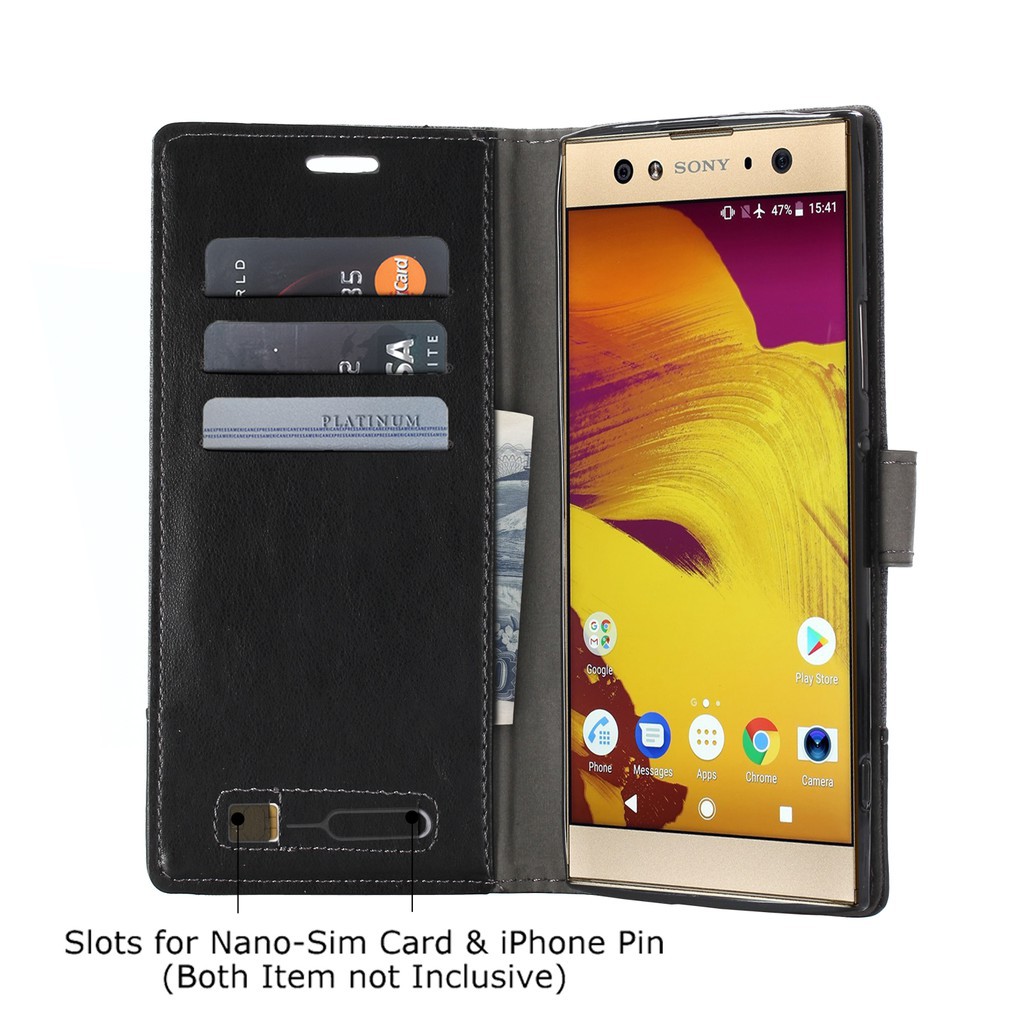 Bao da điện thoại kiêm ví gập đựng thẻ mặt vải bố dành cho Sony XA2 Ultra