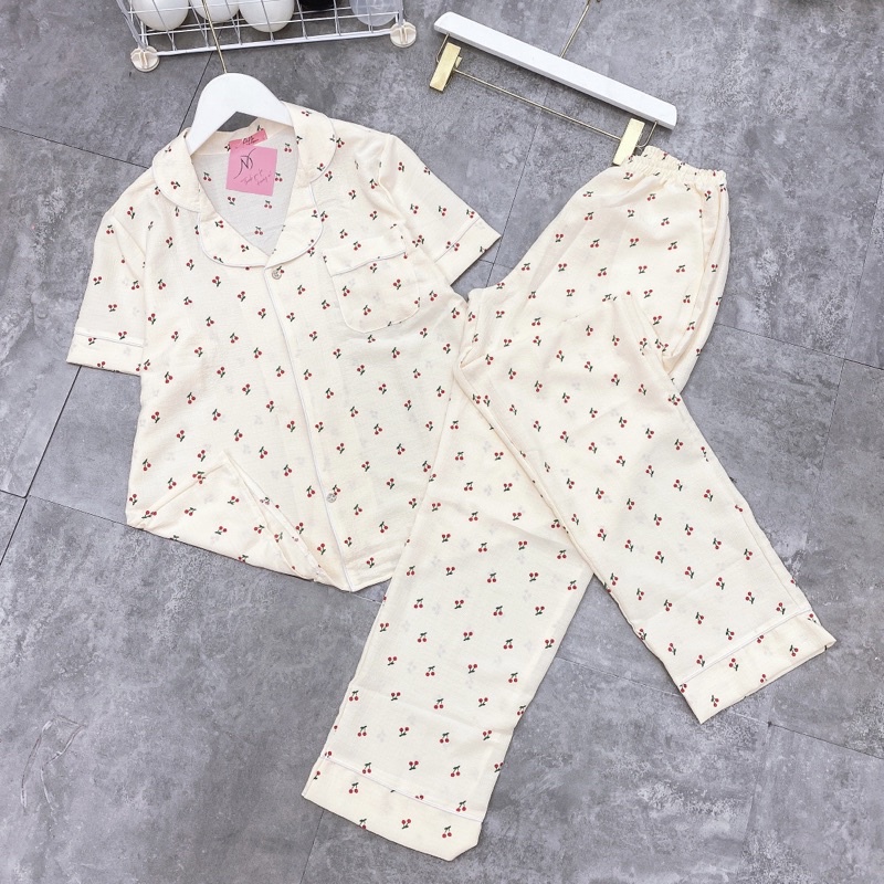 Bộ pijama chất đũi xốp hàng cộc dài hoạ tiết xinh dễ thương mặc nhà nữ