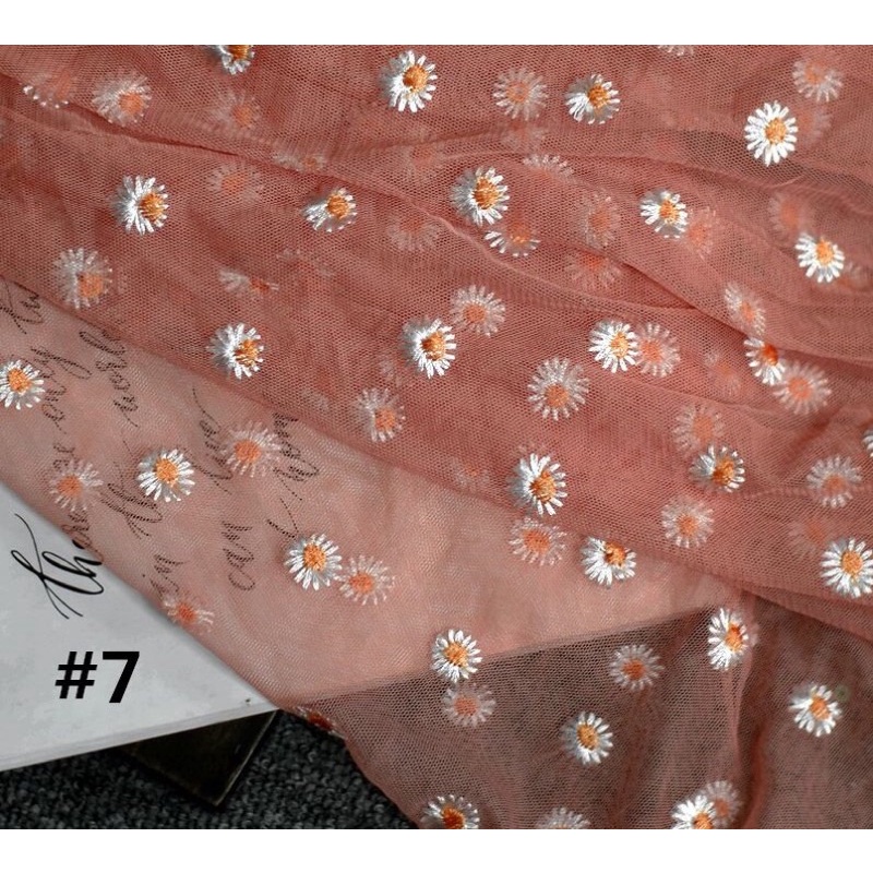 🌼 VẢI VOAN LƯỚI THÊU HOA CÚC 🌼