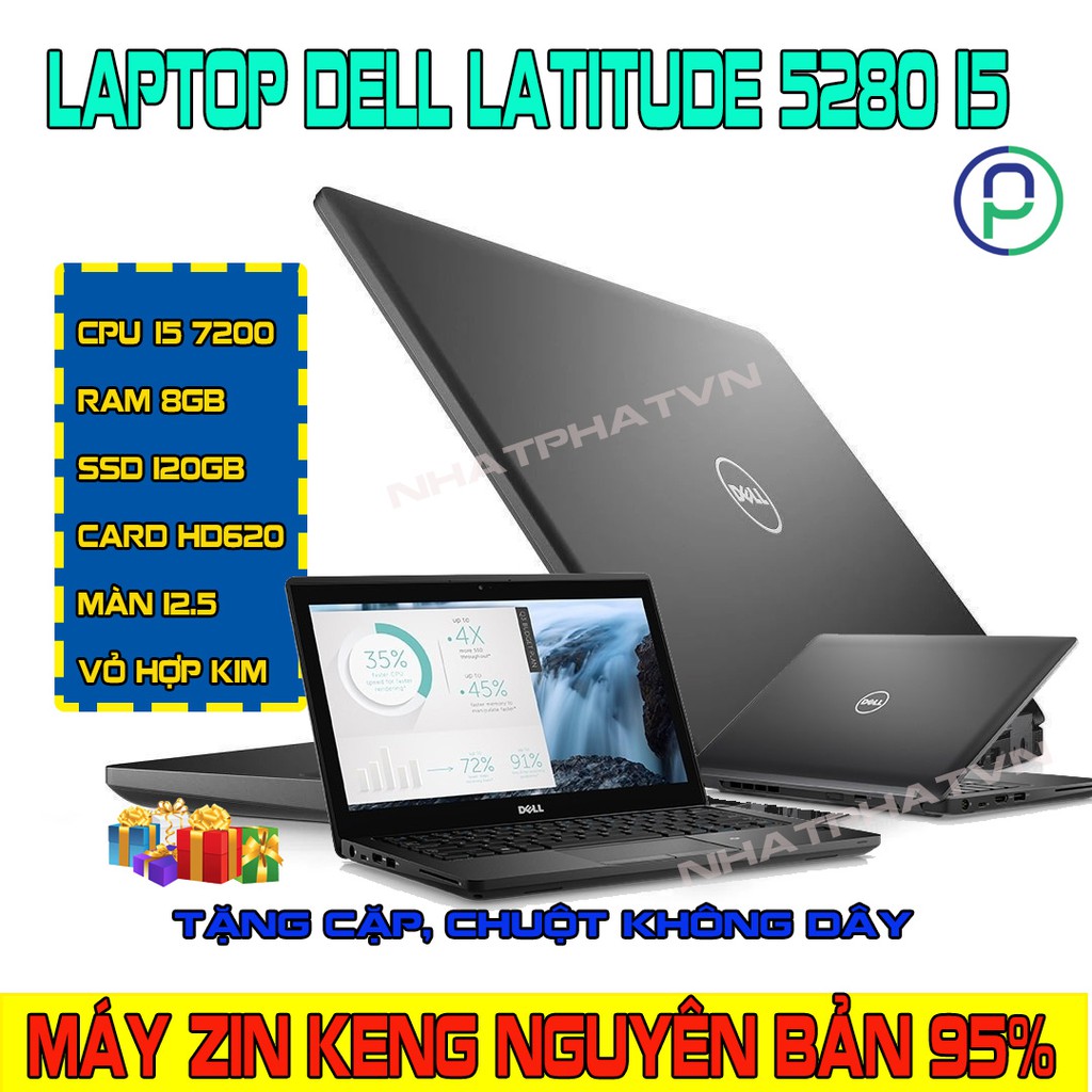 Laptop cũ dell latitude e5280 core i5 7200U ram 8GB SSD 120GB 12.5 HD