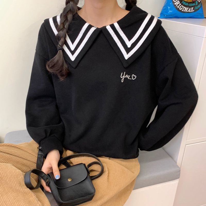Áo sweater Cổ Thủy Thủ Dáng Rộng Dễ Thương Phong Cách Hàn Quốc Thời Trang Thu Đông