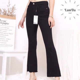 Quần bò jean Đen ống loe, cạp cao skinny, dáng dài, co giãn tốt Lamda020