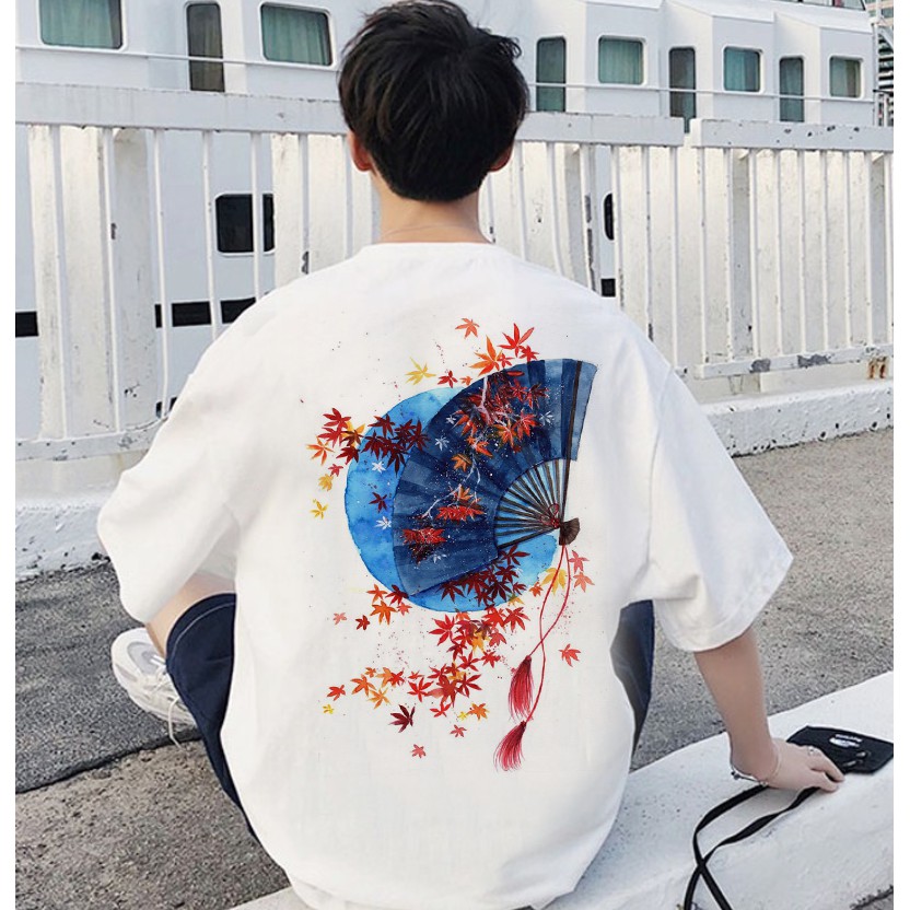 Áo thun trắng tay lỡ form rộng unisex nam nữ Hoa Phong Đỏ, Áo phông rộng basic phong cách oversize streetwear