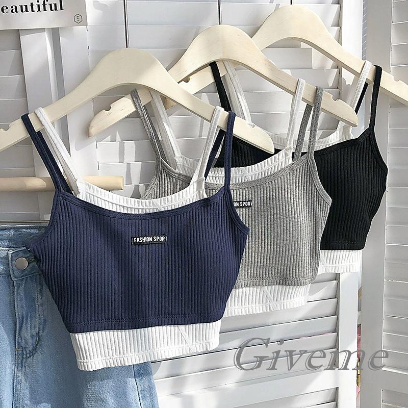 Áo Crop Top Giả Hai Lớp Màu Sắc Tương Phản In Chữ Trang Trí Dành Cho Nữ