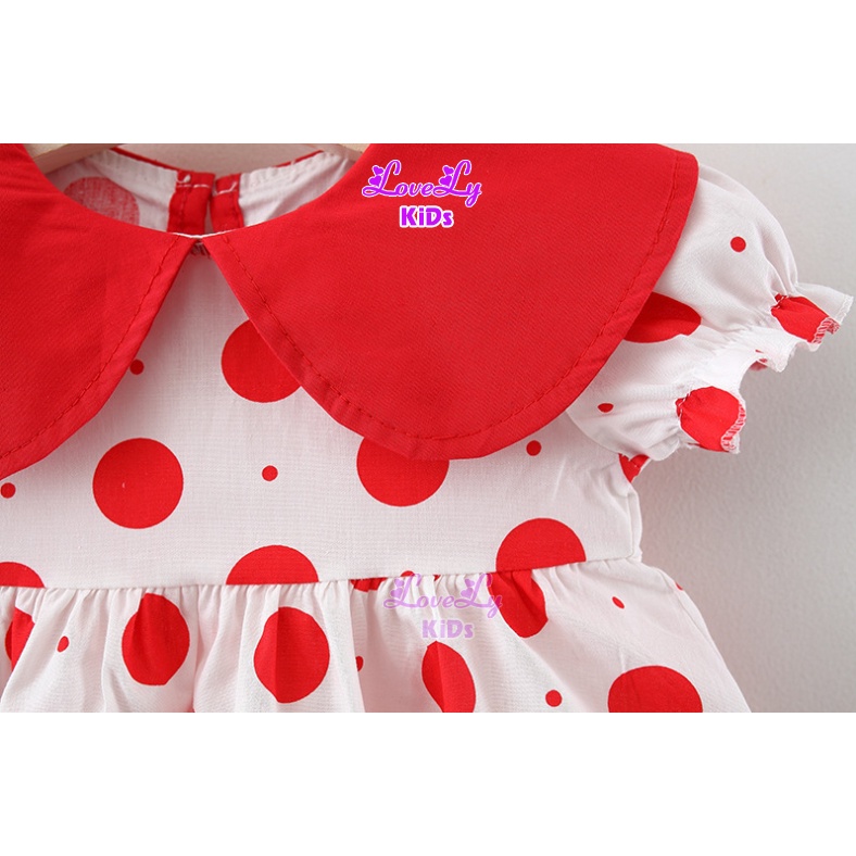 Đầm Bé Gái Đen Đỏ Chấm Bi hồng cổ Sen Phong Cách Hàn Quốc LoveLy Shop