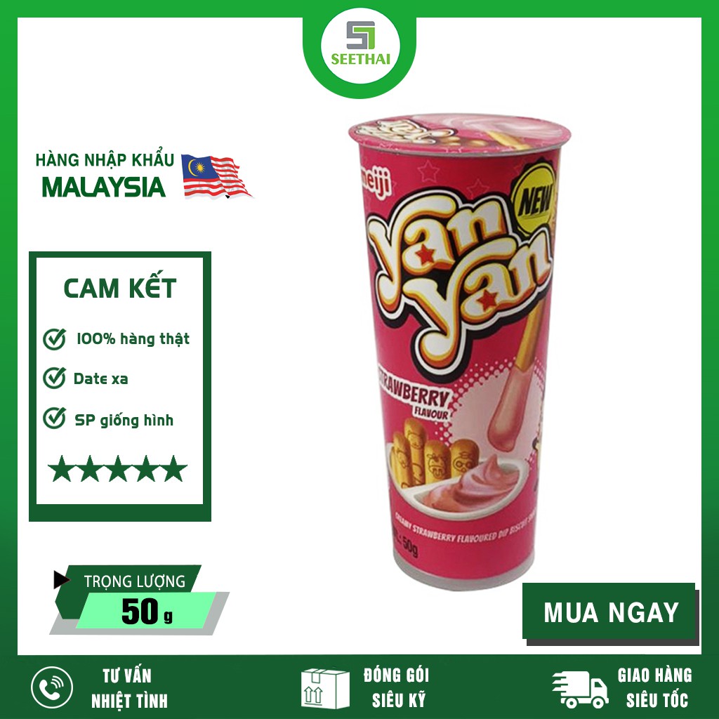 Bánh que chấm kem dâu Yan Yan Meiji 50gr - bánh nhập khẩu Malaysia - Strawberry biscuit snack