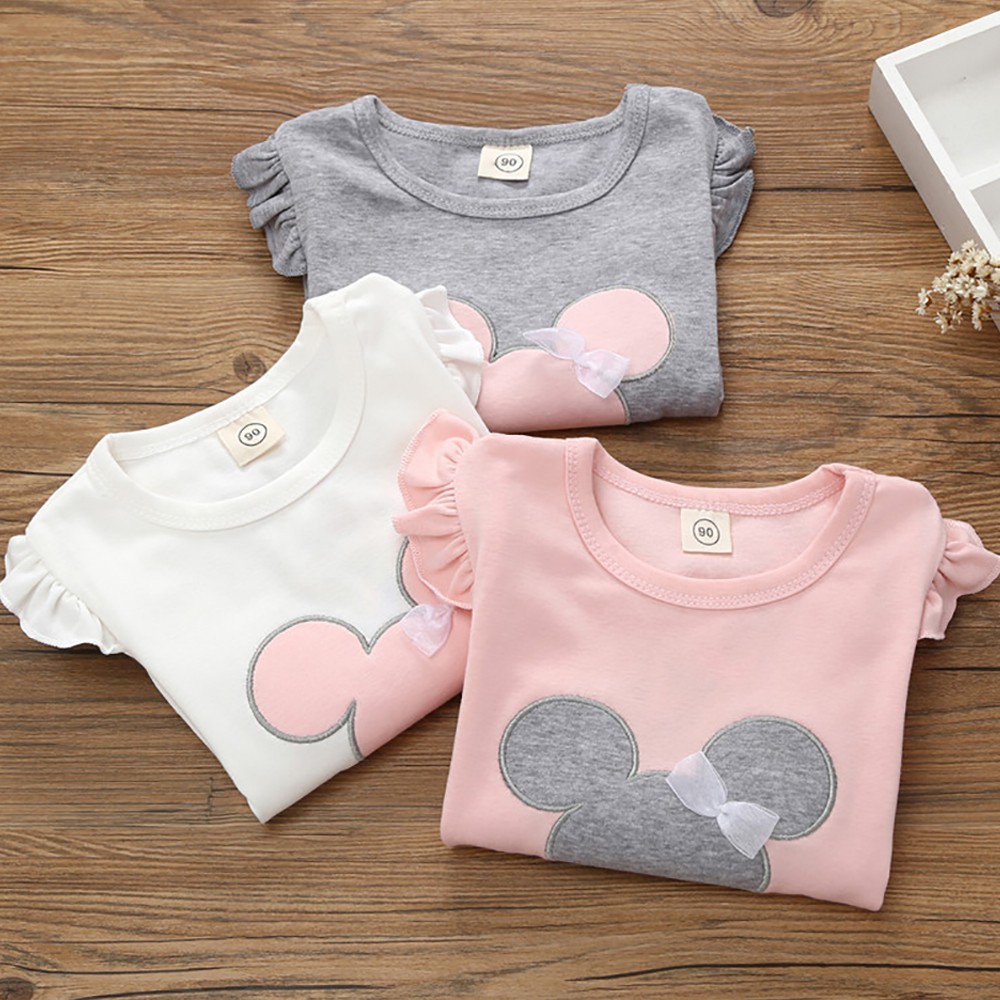 Áo thun tay dài cổ tròn in họa tiết hoạt hình cho bé gái 1-7 tuổi