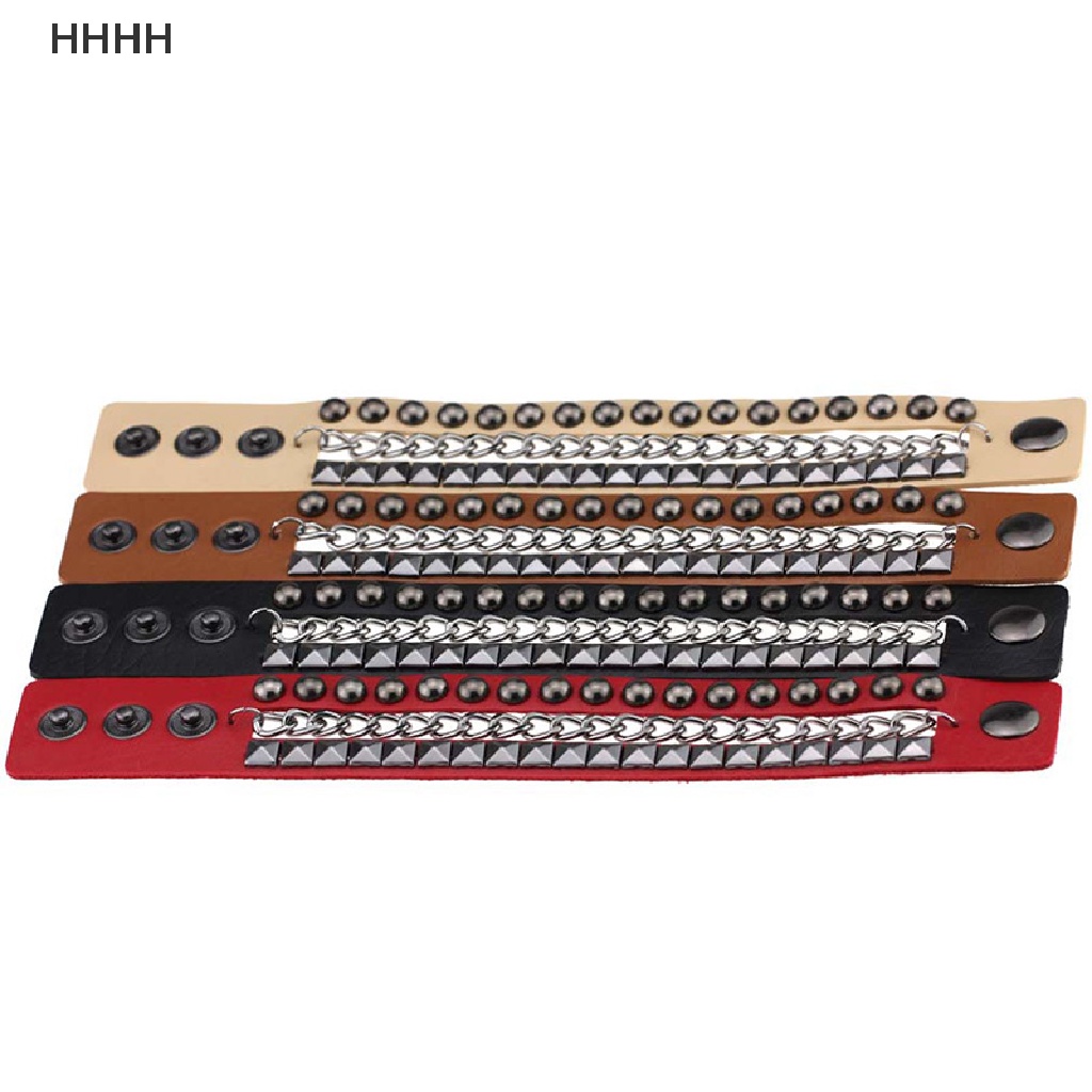 Vòng tay da bản to đính đinh tán phong cách Gothic Punk