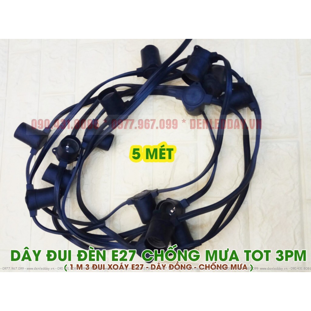 Dây đui đèn ngoài trời E27 TOT 3PM 1 mét 3 đui chống nước giá theo mét chưa bóng