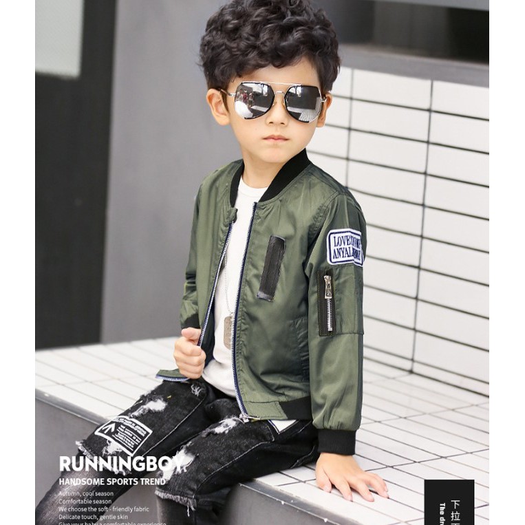 Áo khoác bomber vải dù dây kéo sành điệu cho bé trai
