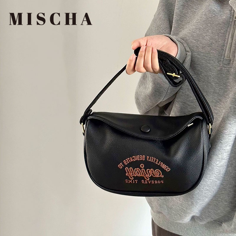 MISCHA Túi Đeo Chéo Vai Bằng Da PU Họa Tiết Thêu Chữ Thời Trang Sành Điệu Cho Nữ