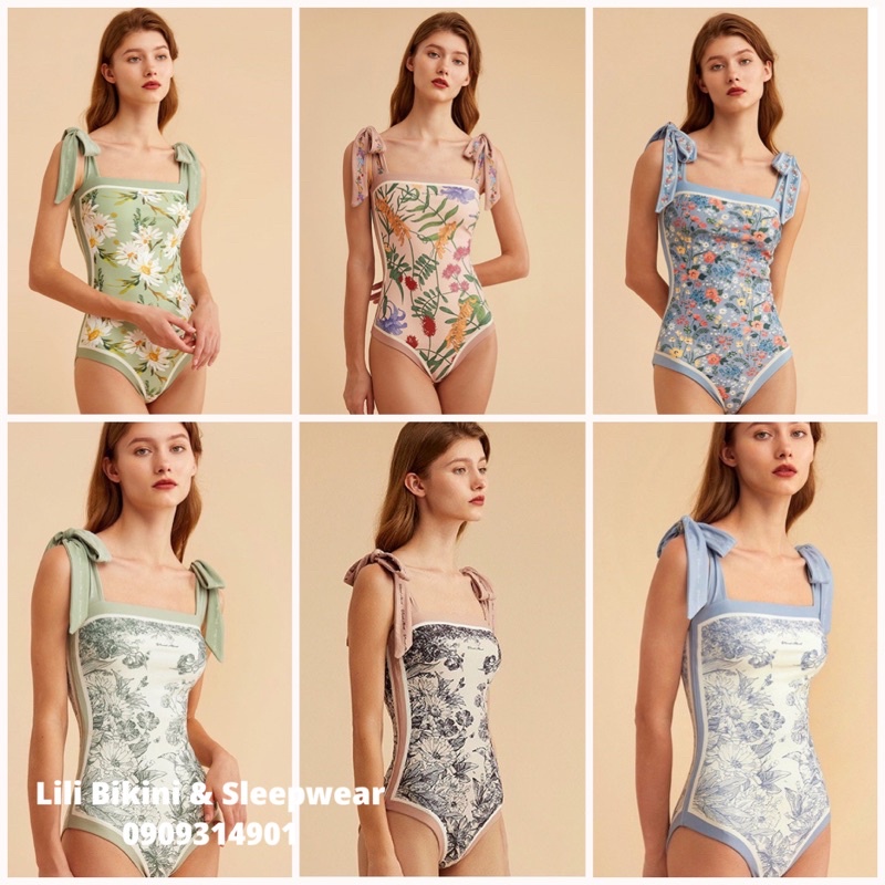Bikini một mảnh cao cấp Hàn Quốc hoạ tiết hoa 2 mặt buộc dây nơ vai nàng thơ có nhiều màu lựa chọn, đồ bơi, đi biển xịn