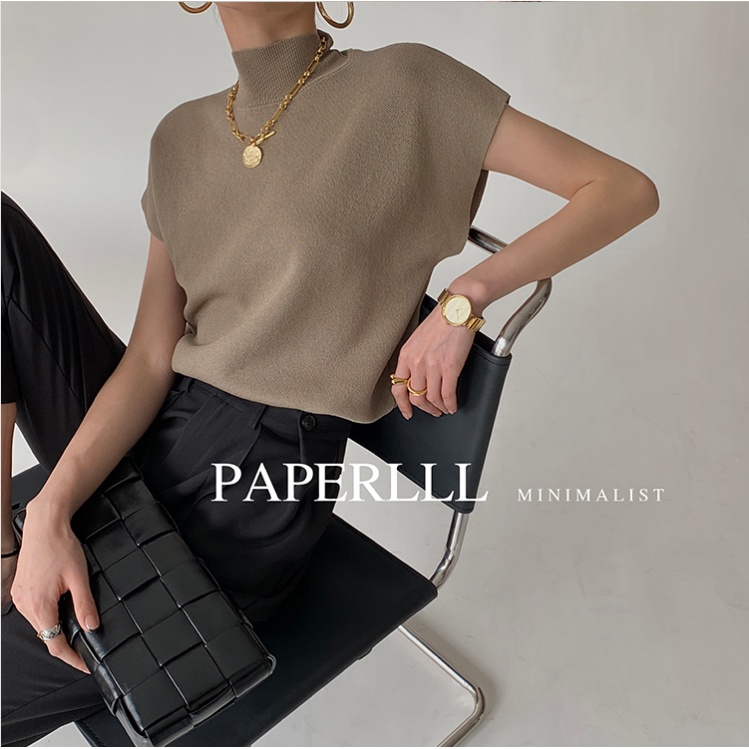 Áo thun nữ dệt kim dáng rộng cổ cao màu sắc đơn giản phong cách Hàn Quốc