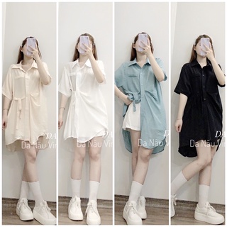 áo váy sơmi nữ kiểu giấu quần vải đũi mát 4 màu như ảnh ( ảnh thật shop chụp 100%)