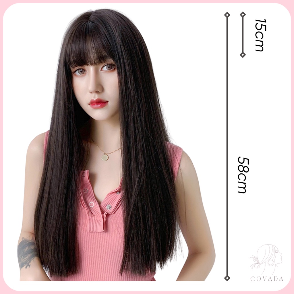 Tóc giả nguyên đầu COVADA thẳng dài 60cm mái thưa TG20