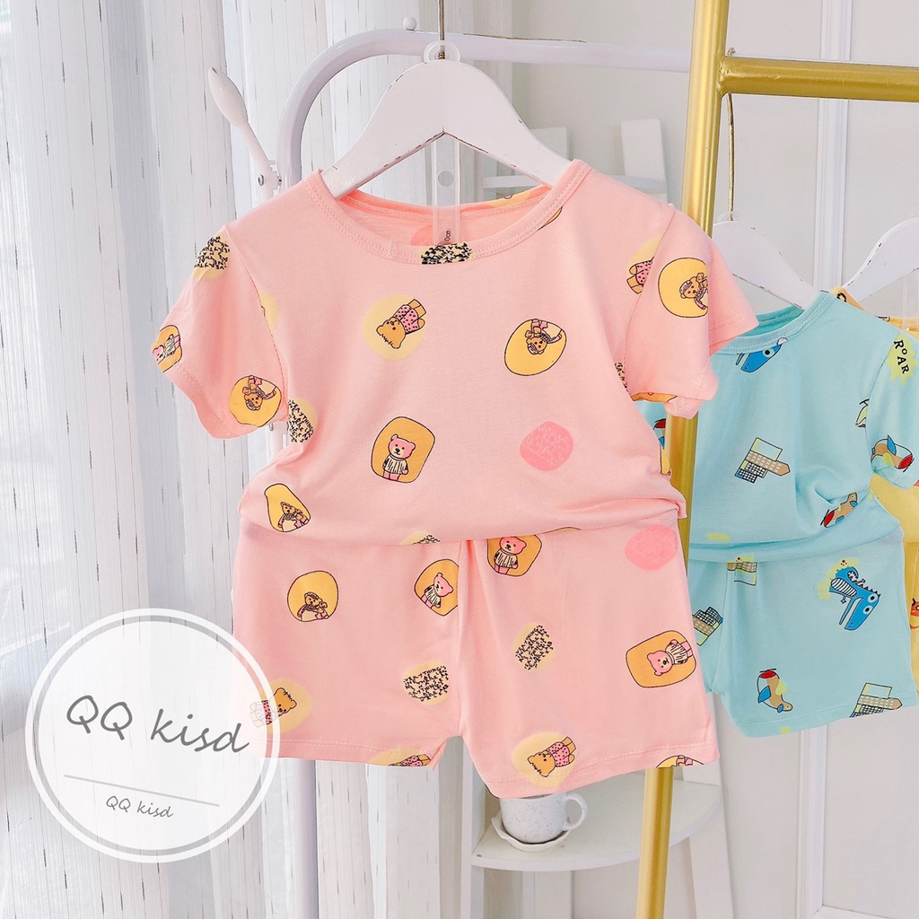 Bộ cộc tay chất thun lạnh in hình tràn thân siêu mềm mịn thoáng mát cho bé từ 5 – 16kg