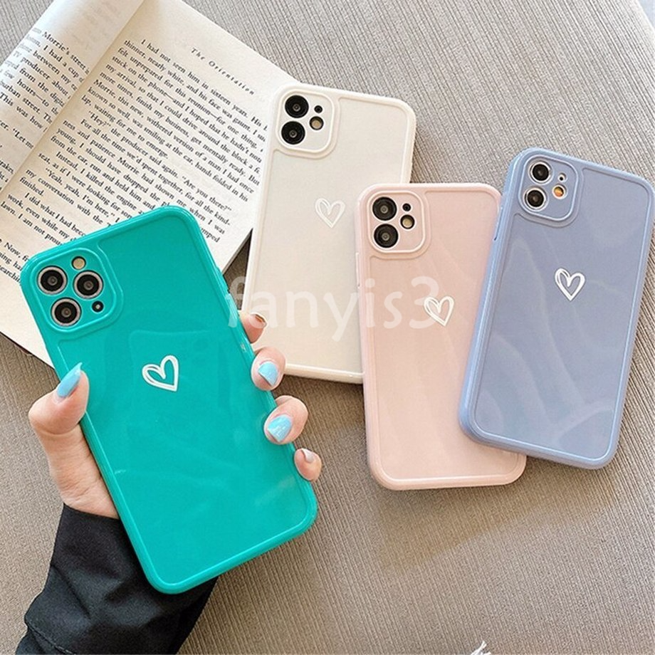 Ốp điện thoại TPU mềm màu trơn in hình trái tim cho For iPhone 13 12 11 Pro Max X XR XS XSMax 7 8 Plus SE2020 12 Mini