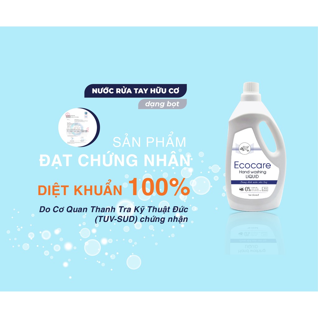 Nước rửa tay tạo bọt Hữu cơ 1000ml, Nước rửa tay diệt khuẩn tinh dầu tự nhiên Ecocare [Tặng vỏ tạo bọt] | BigBuy360 - bigbuy360.vn