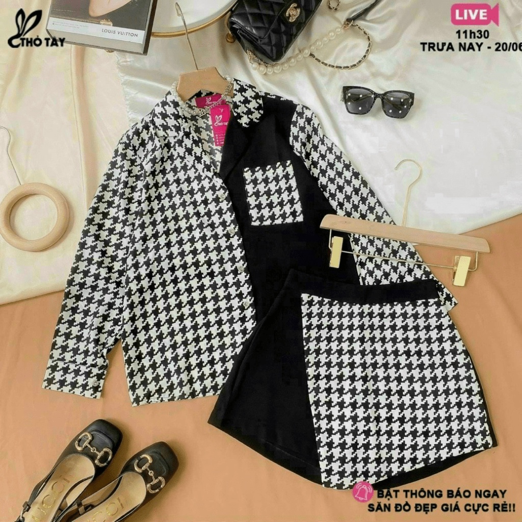 [ BÁN CHẠY NHẤT ] SET ÁO TOP &amp; VÁY NGẮN, PHỐI HOẠ TIẾT CARO, CÁ TÍNH, PHONG CÁCH, THỜI TRANG ( ĐI LÀM/ ĐI CHƠI, ĐỦ CÁC S