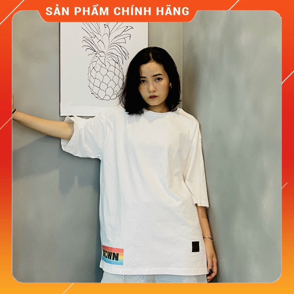 [MÃ - BROWBTNT1 - SALEOFF 10%] ÁO THUN WHITE RAINBOW BROWN -  XANH - UNISEX - BROWN.studio   [ HÀNG 