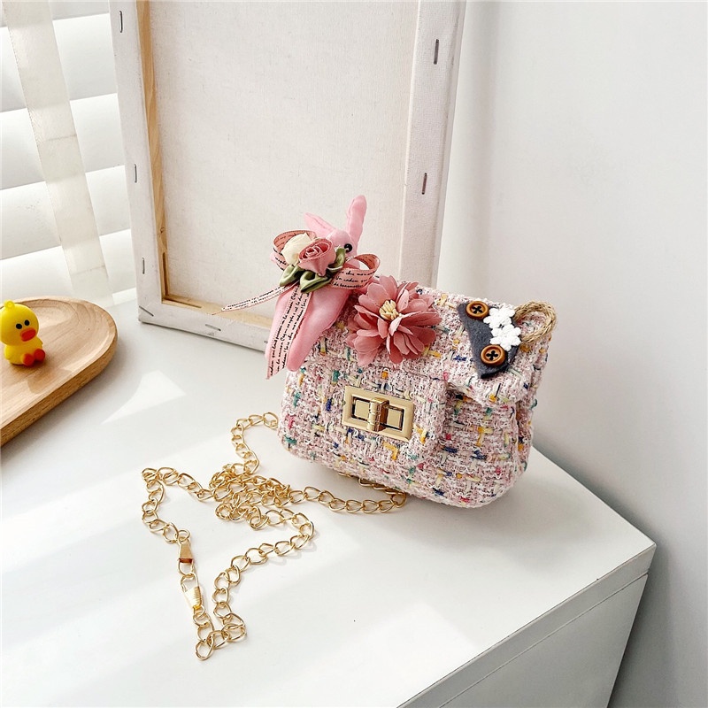 Túi Đeo Chéo Mini Phối Dây Xích Thời Trang Xinh Xắn Cho Bé Gái