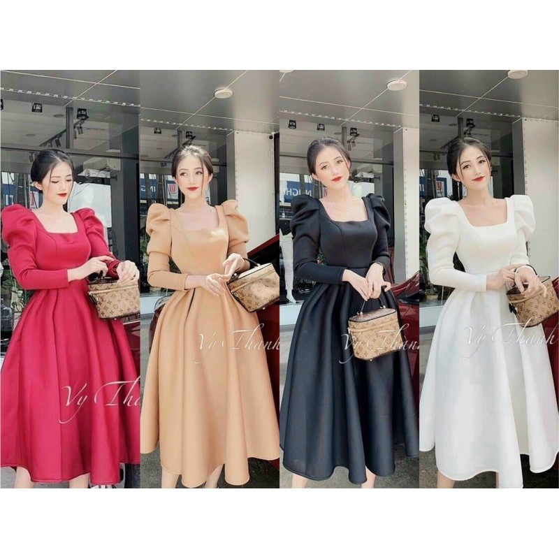 Đầm maxi tay phồng dài cổ vuông dự tiệc sang trọng (Ảnh thật trãi sàn)